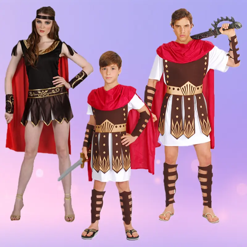 Classic Retro Breathable Roman Gladiator-Spartan Warrior Matching Costumes, Parent-Child Loose Fabric Suits for Adults & Children's Roman Warrior Cosplay (Festive & Party Supplies Accessory)