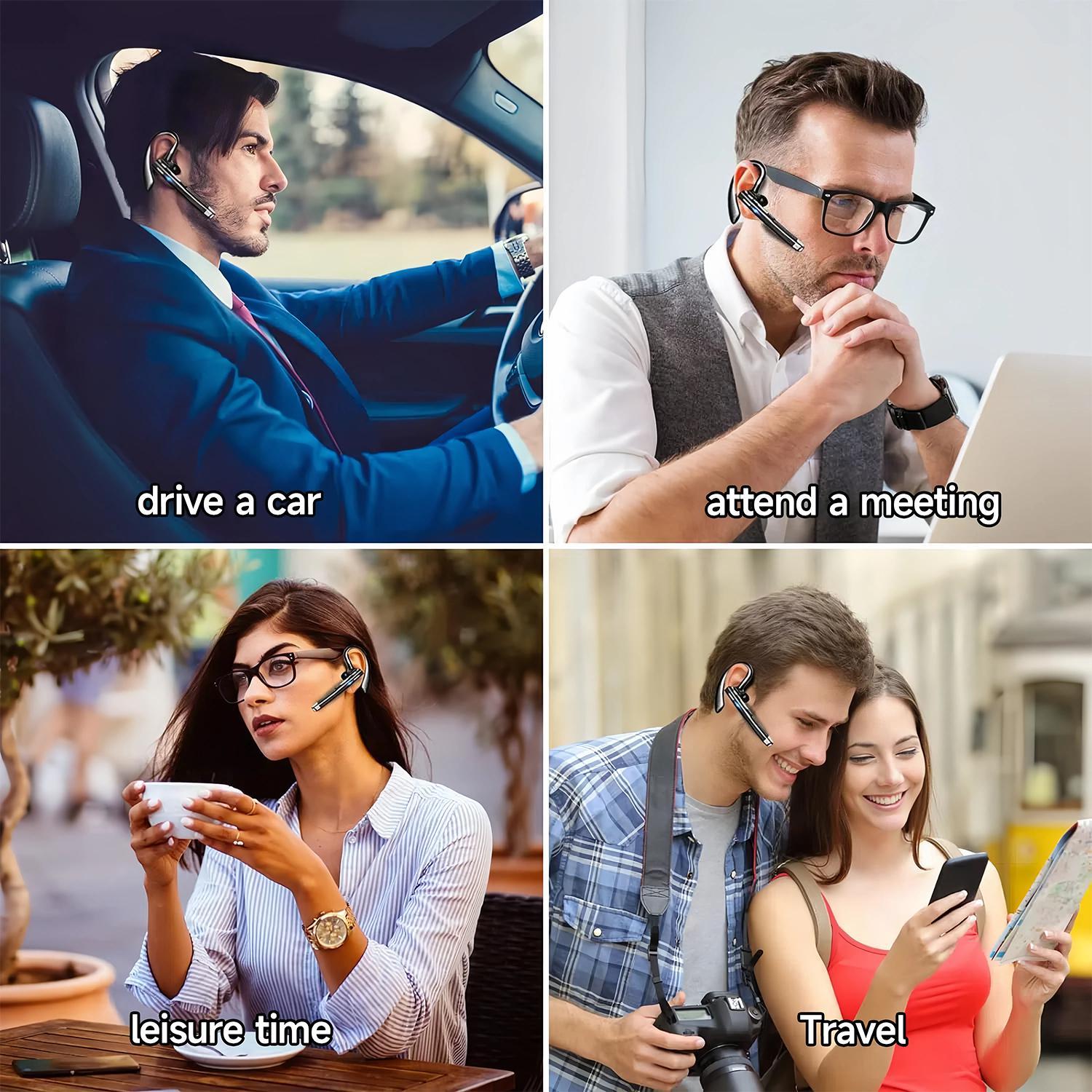 Bluetooth Trucker Headset, Wireless Bluetooth 5.3 Earpiece for Cellphone with Charging Case Built-in Microphone Hands-Free Earphones for Work Office Driver