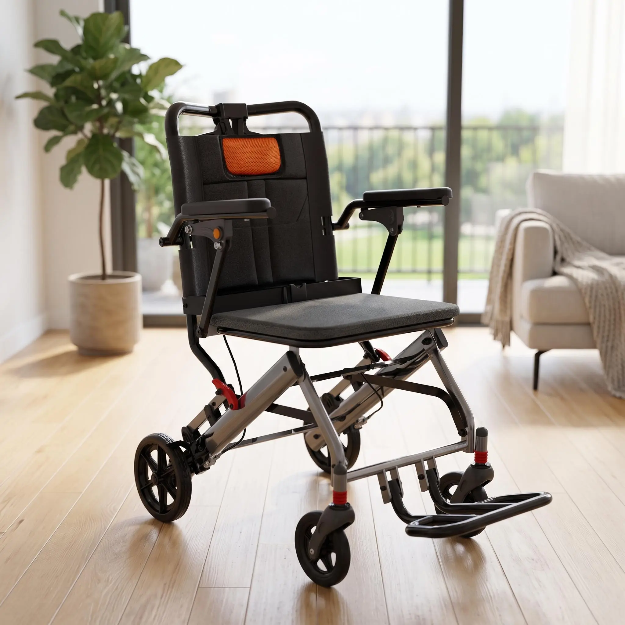 Ultra Lightweight Foldable Wheelchair for Adults Seniors, Aviation Aluminum Frame Shock Absorbing Mobility Chair, Lockable Handbrake Removable Armrests, 220 LBS Weight Capacity Personal Care Transport Chair