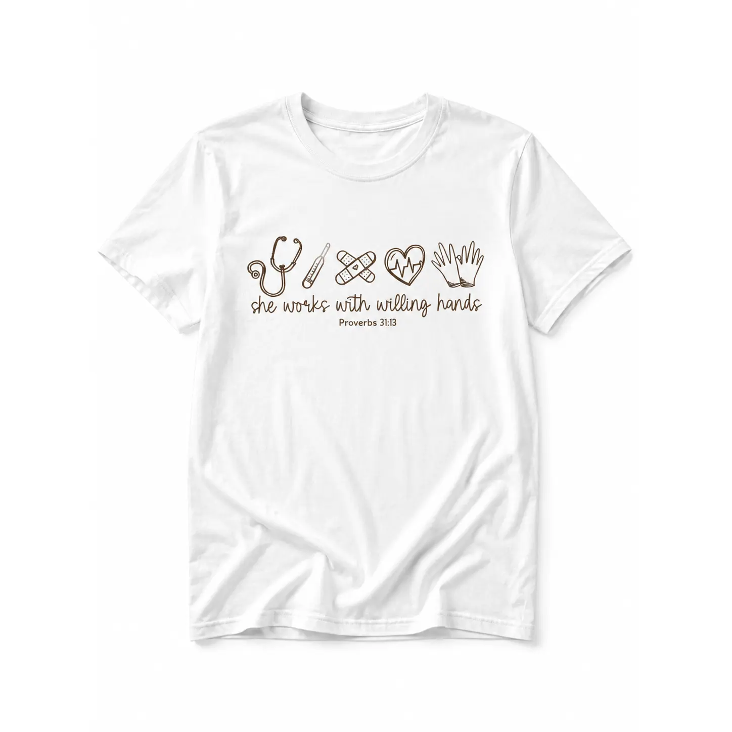 Christian Nurse Shirt, , She Works With Willing Hands, Bible Verse, RN, LPN, NP, Registered Nurse, Doodle - Hnh Design Apperal