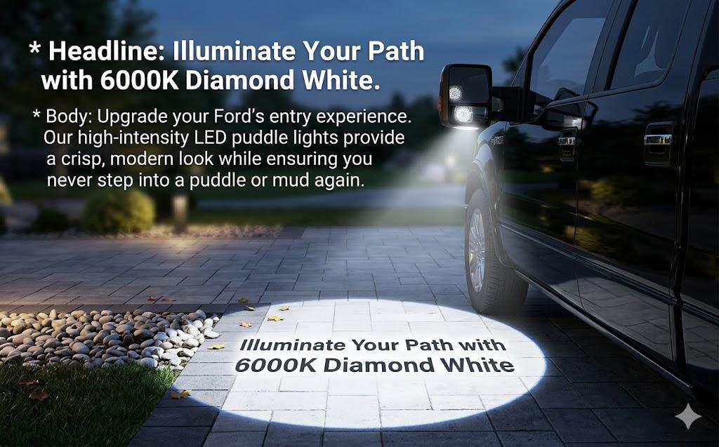 LED Side Mirror Puddle Lights 2-Pack for Ford F-150 Explorer Expedition Edge Flex Taurus 6000K Super Bright White IP67 Waterproof Plug and Play