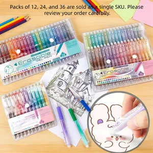 【Christmas Gift】Erasable Color Gel Pen Set, Art Supplies Kit, Learning Tool, 12/24/36pcs Flexible Thin Head Click Pen, Suitable for Students, Teachers, Artists, Suitable for Drawing, Writing, Planning