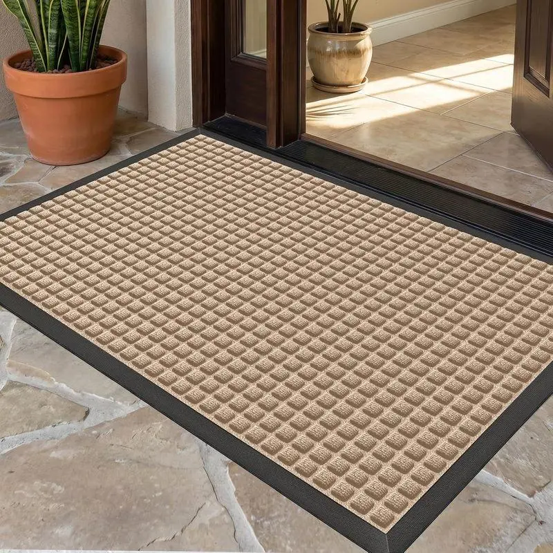 Heavy Duty Woven Fabric Front Door Mat - 29.5x17in Minimalist Functional Dirt Trapper, Waterproof Low Profile Mat with Non-Slip Backing for Entryways, Patio, Indoor/Outdoor