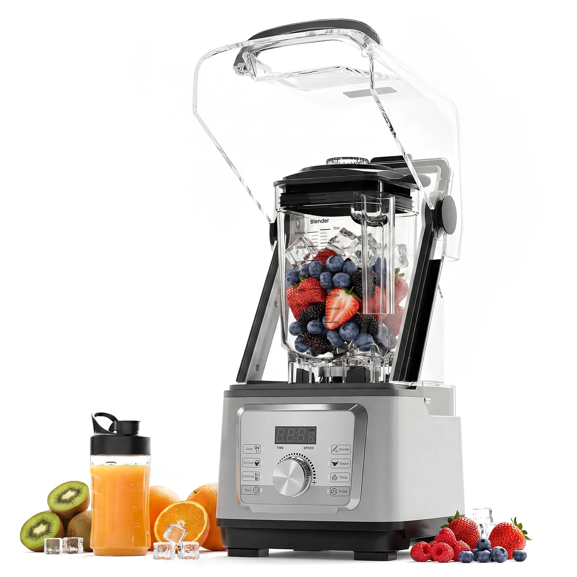 Commercial Quiet Countertop Blender - 9-Speed High-Power Smoothie Blender, Ice Crushing, Frozen Drinks, Fruit, Sauces & Purees - Large Capacity Glass Jar - Easy Clean