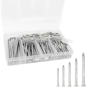 350 Pcs 5 Sizes Finishing Nails Assortment Kit, 20mm-50mm Steel Small Nails with Storage Box, Wall Hanging Kit for Hanging Pictures Art & Wood Projects
