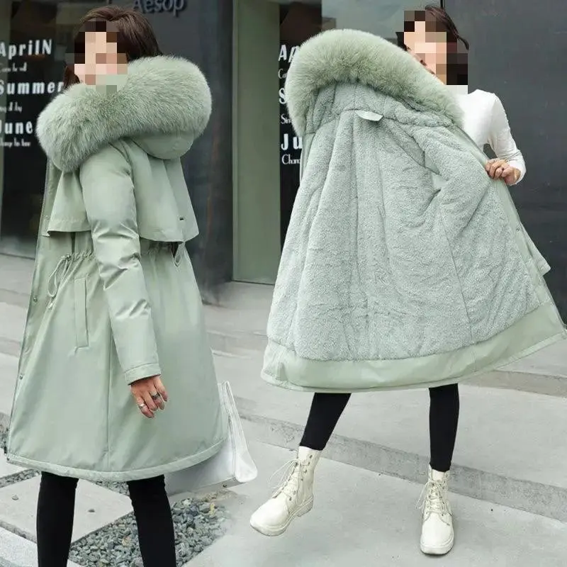 Winter Jacket 2024 New Women Parka Clothes Long Coat Liner Hooded Jacket Collar Thick Warm Snow Wear Fashion Parka Womenswear Tops Basic Long Sleeve Comfort Fitted Outerwear Black Casual Minimalist Can be used with raincoat