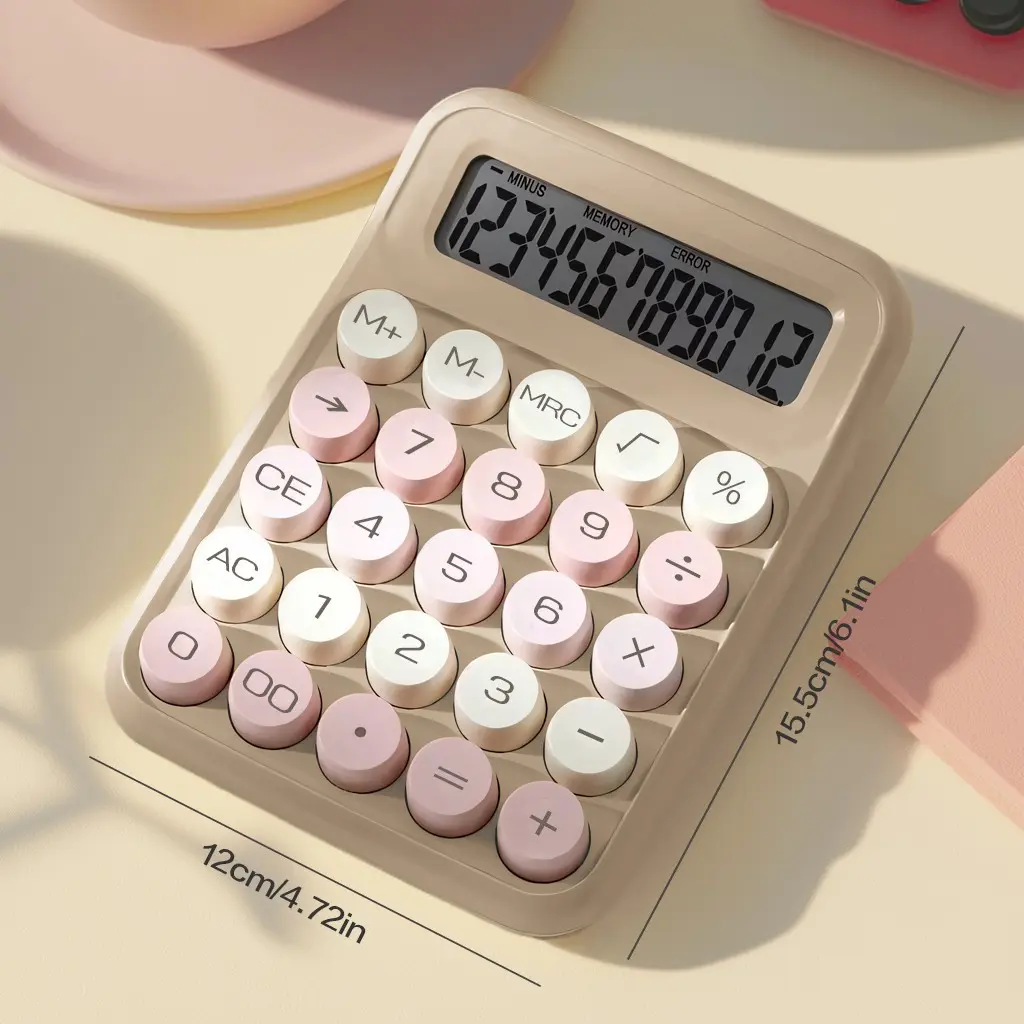 Dopamine Colorful Mechanical Key Calculator, 12-Digit Large Screen, Clear Keys, Essential for Back-To-School, Desktop Office Tool, Campus Office Use