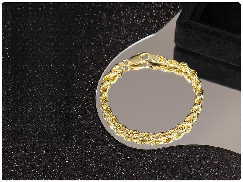 14K Gold-Plated Rope Cuban Concave Figaro Byzantine Franco Bracelet 8" Length 6mm/8mm/10mm Width Diamond Cut No Fade Radiant Finish