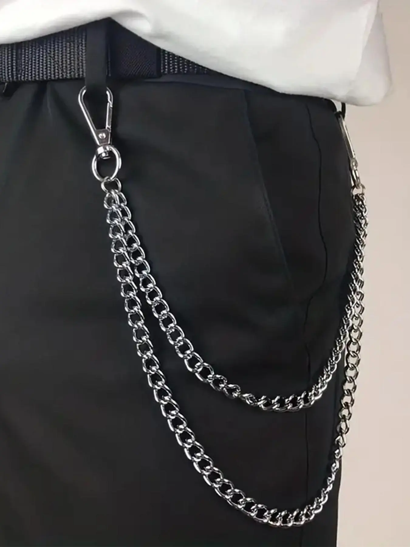 Punk Style Chain Design Pants Belt, Fashionable Double Layered Waist Chain for Jeans Trousers, Trendy All-match & Exquisite Belt for Birthday Gift, Chain Belts, Chain Accessory