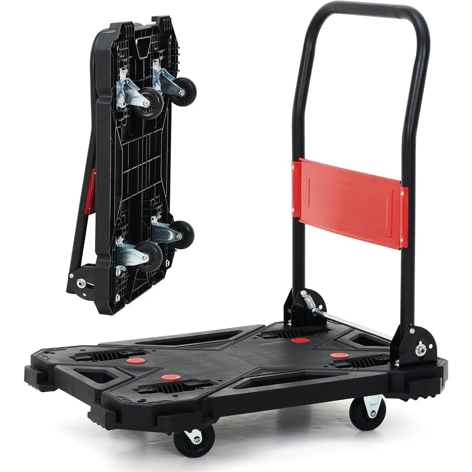 Garvee Collapsible Platform Push Cart Dolly, Lightweight Flatbed Hand Truck with 360° Swivel Casters, Space-Saving Foldable Transport Trolley for Warehouse, Factory & Retail Store