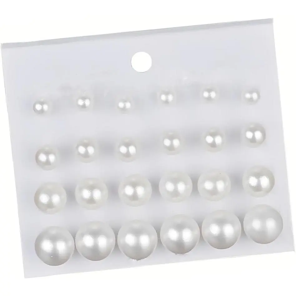 Stud Earrings, 12 Pairs  Composite White  Earrings Stud for Women, Round Ball Earrings Set Birthday Bridal Wedding Christmas