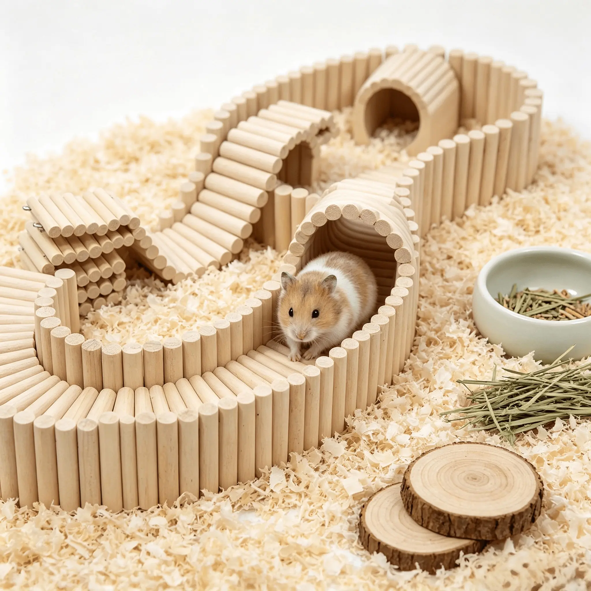 1 piece of hamster habitat accessory, available in multiple sizes, double-layer platform partition fence, DIY small pet free-building accessory, covers mainstream small rodent pets, natural wood, multiple shapes for free combination