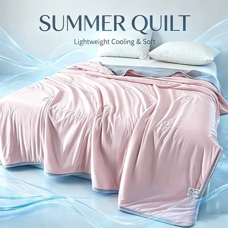 Cooling Summer Bed Quilt for Hot Sleepers, Double Sided Ice Silk, Lightweight Comforter, Breathable Anti-Sweat Blanket, Reversible Bedspread