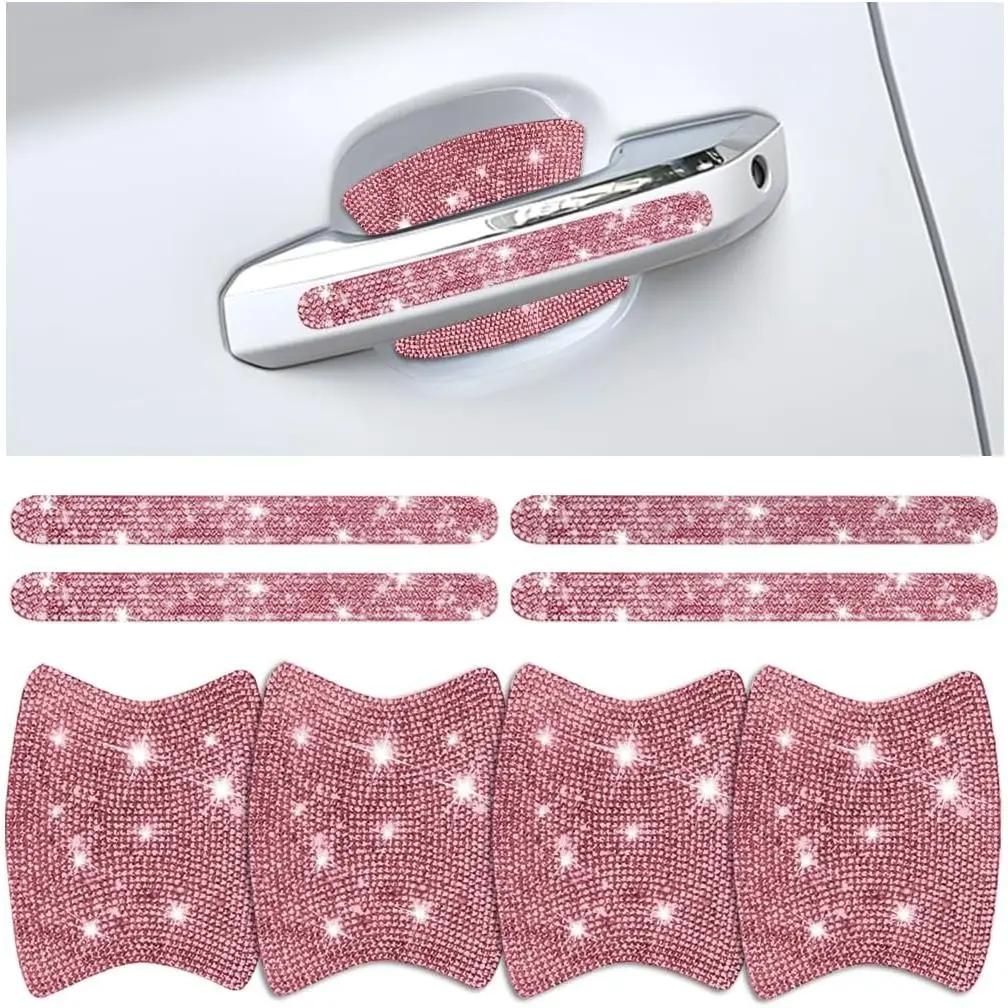 8 Pack Rhinestone Car Door Handle and Bowl Protector Stickers, Scratch-Proof Adhesive Exterior Accessory, Universal Fit for Cars/SUVs, Shields from Ring Scratches