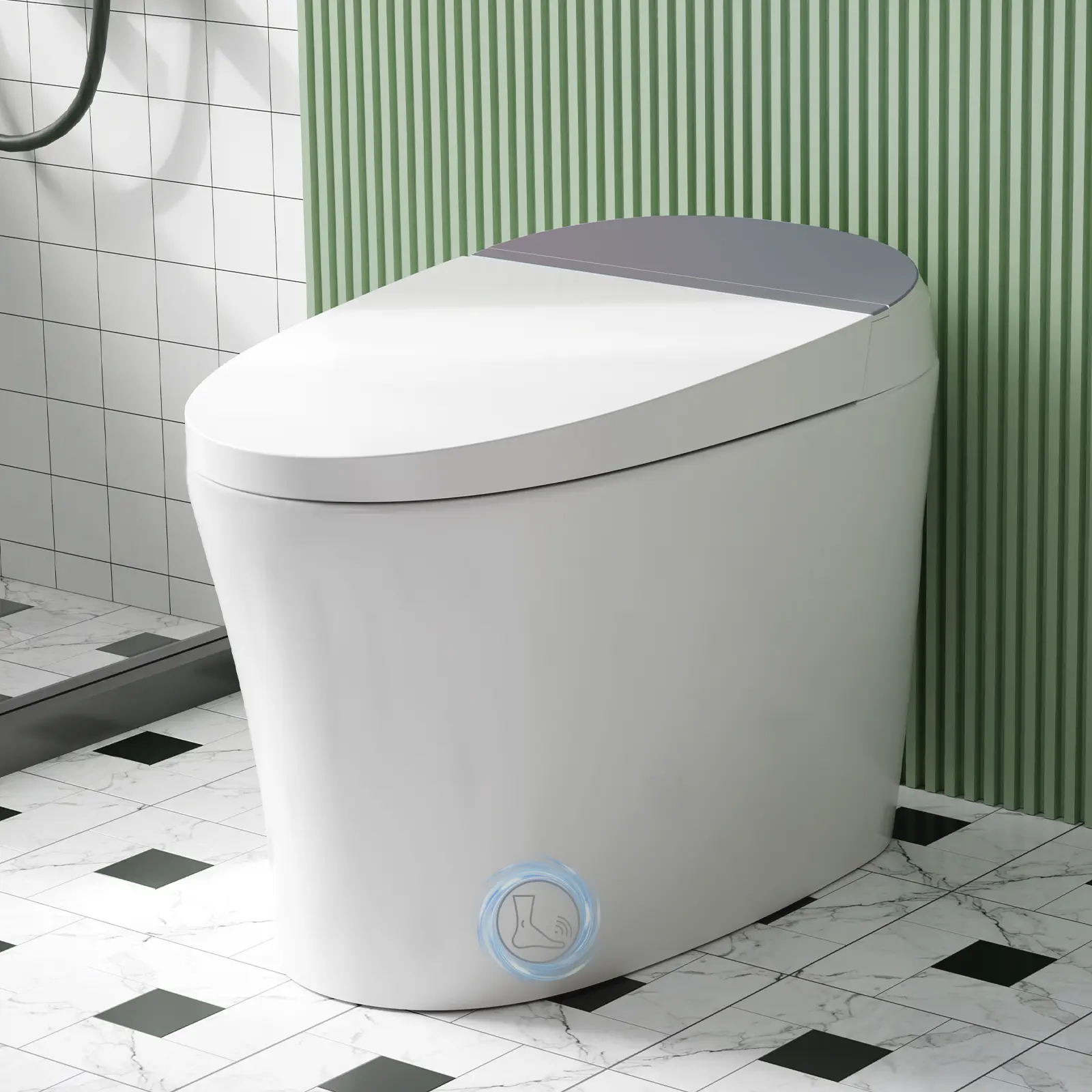 Smart Toilet, Auto Flush Smart Toilet, Modern Toilet for Bathroom, Elongated Smart Tankless Toilet with Heated Seat, Foot Sensor Operation, Automatic Flush, LED lights