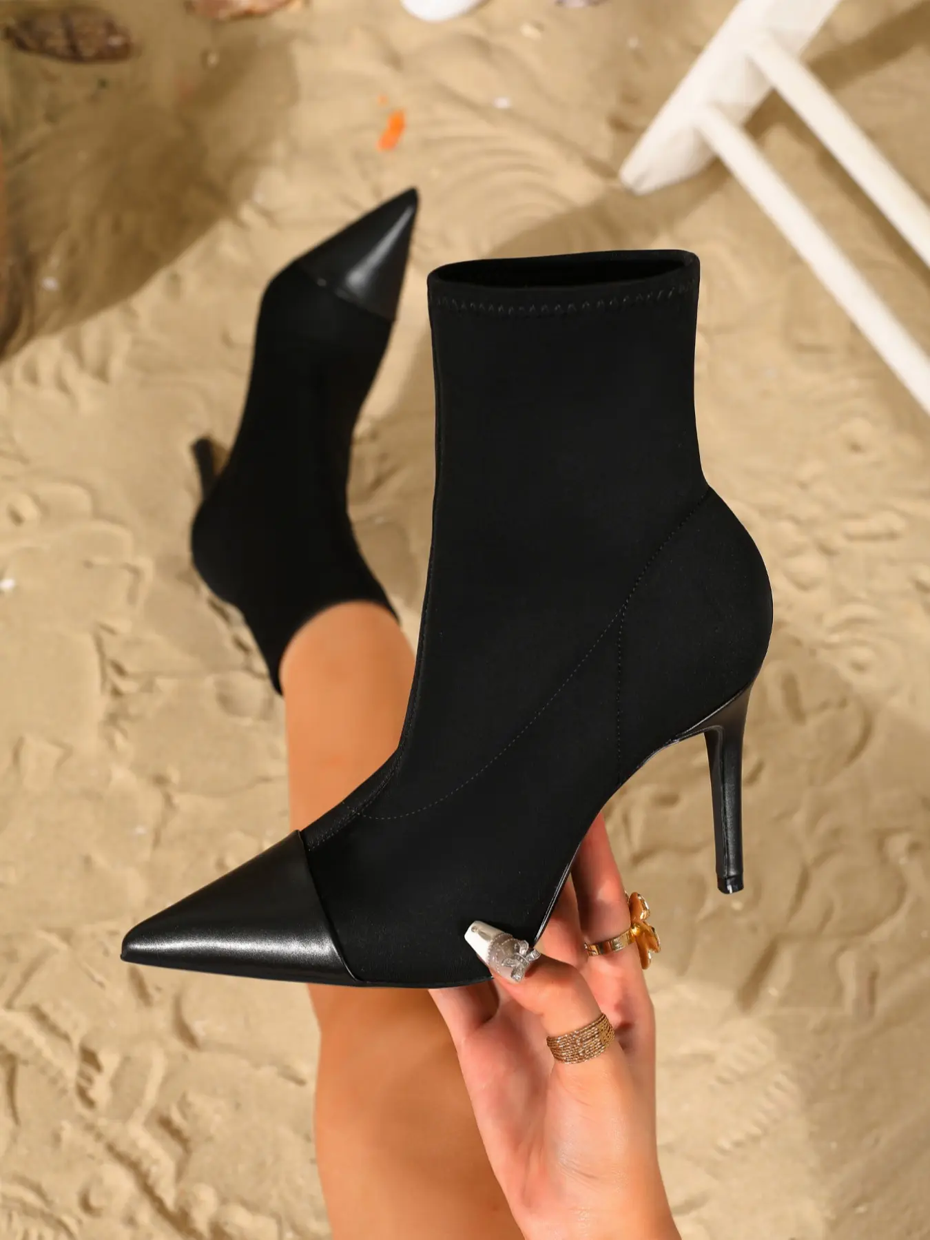 Women's Fashion Sexy Pointed Toe Stiletto High Heels, Elegant Flannelette Heeled Ankle Boots, All Season Comfortable Shoes