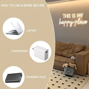 This Is My Happy Place Neon Light, LED Wall Decor Lamp, USB Powered Adjustable Nightlight, Creative Sticker Hook Design, Ideal for Bedrooms & Parties