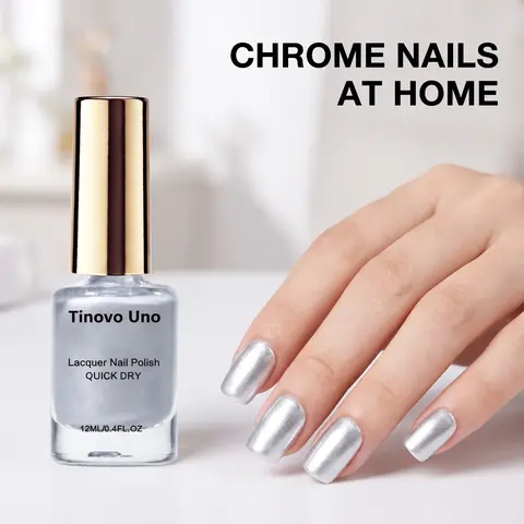 Mirror Effect Metallic Silvery Fingernail Polish, Manicure, Nail Care, No-Bake Natural Quick-Drying Formula, Chrome Bright Glossy Finish, Long-Lasting Convenient Nail Art Product, DIY, Cosmetic, Nail Supplies, Nail Products