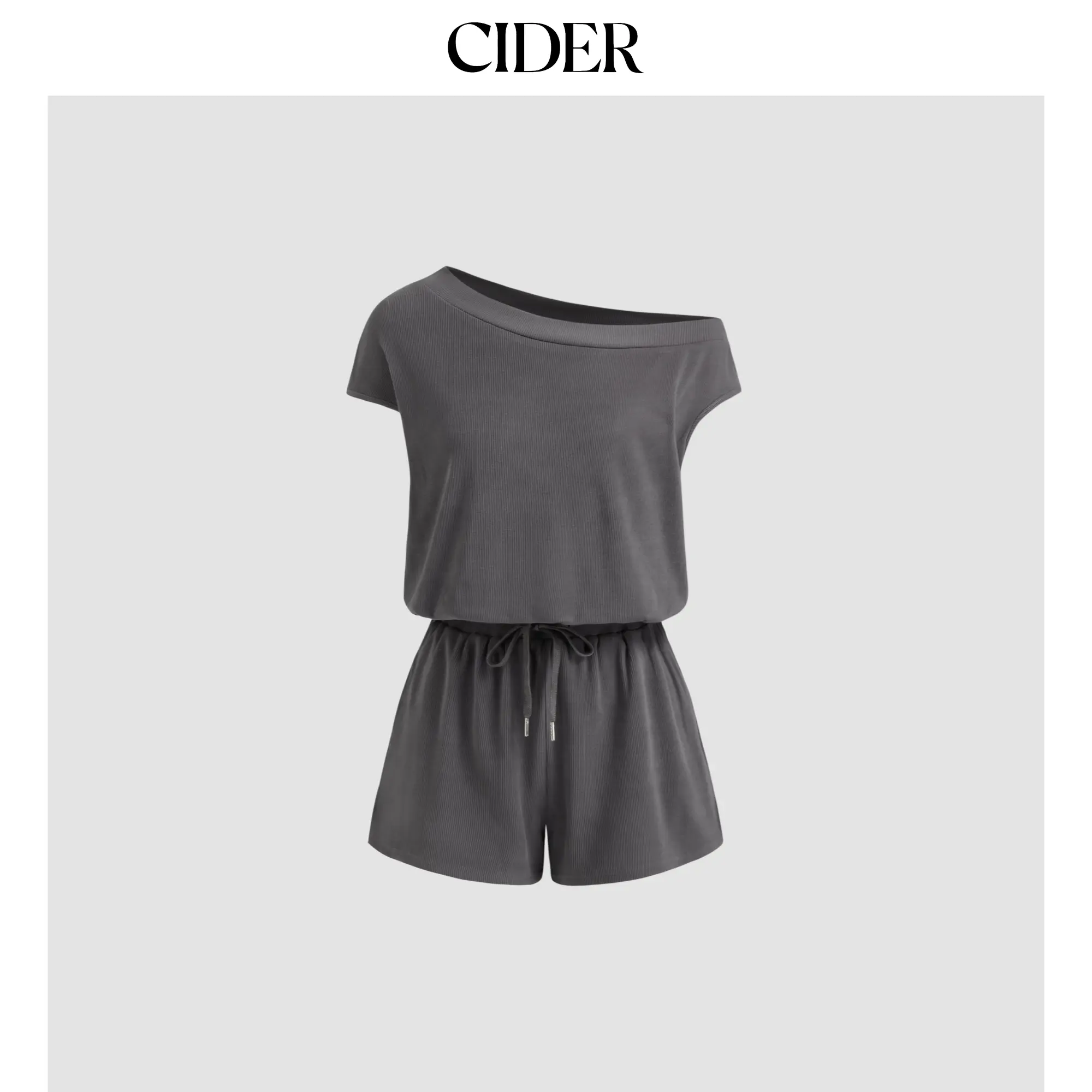 Cider [3 colors, size 2-10] Asymmetrical Neck Drawstring Romper