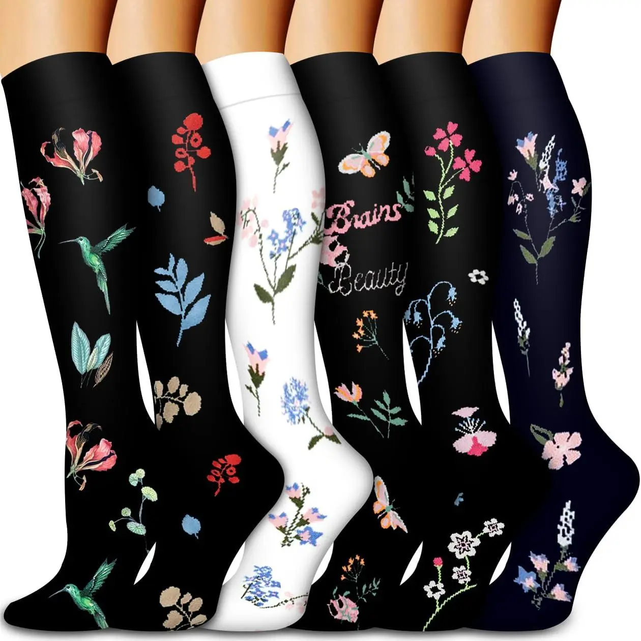 6 Pairs Knee-High Copper Compression Socks, 15-20 mmHg Unisex Nylon Athletic Stockings for Running, Circulation & Pain Relief, Sports Socks, Cotton, Compression Stockings, Adults, Daily Movements, Improving Blood Circulation, All Seasons, Quick-Drying