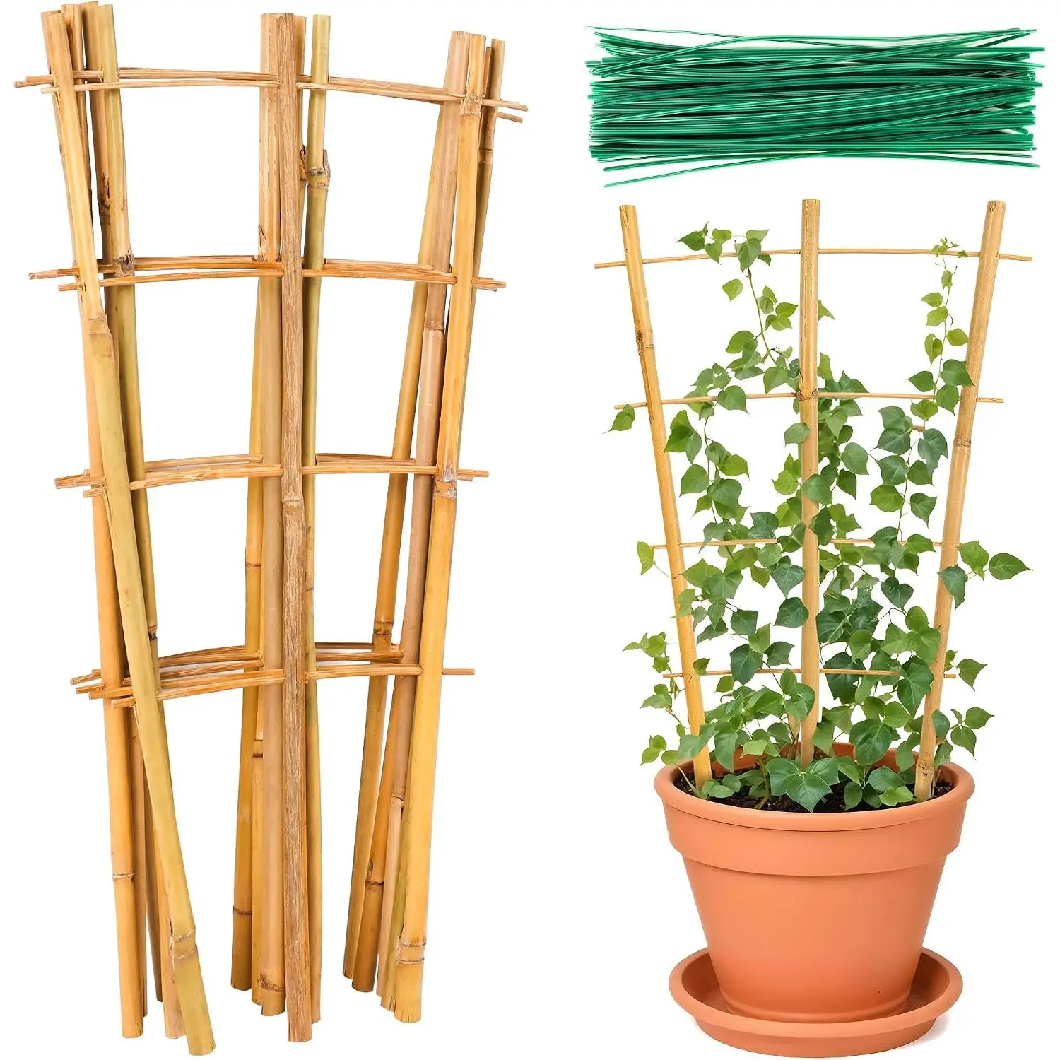 Bamboo Trellis, 12pack 16 Inch Small Plant Wood Bamboo Trellis for Climbing Plants Indoor Potted Plants