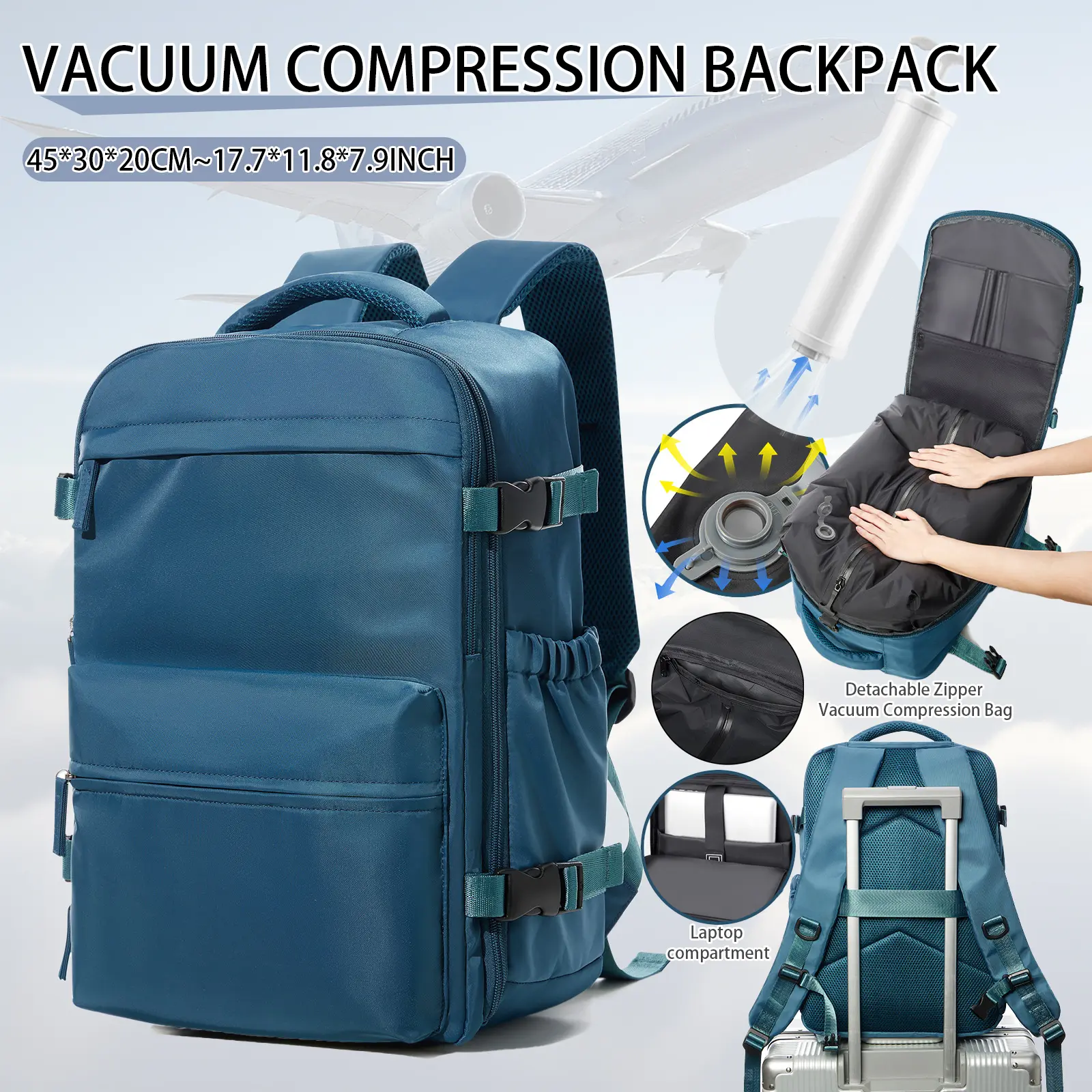 Vacuum Travel Backpack with Pump for Women Men, Vacpack Seal Compression Bags Waterproof Travel Backpack Carry on Flight Approved, Air Backpack Personal Item Carry on Backpacks