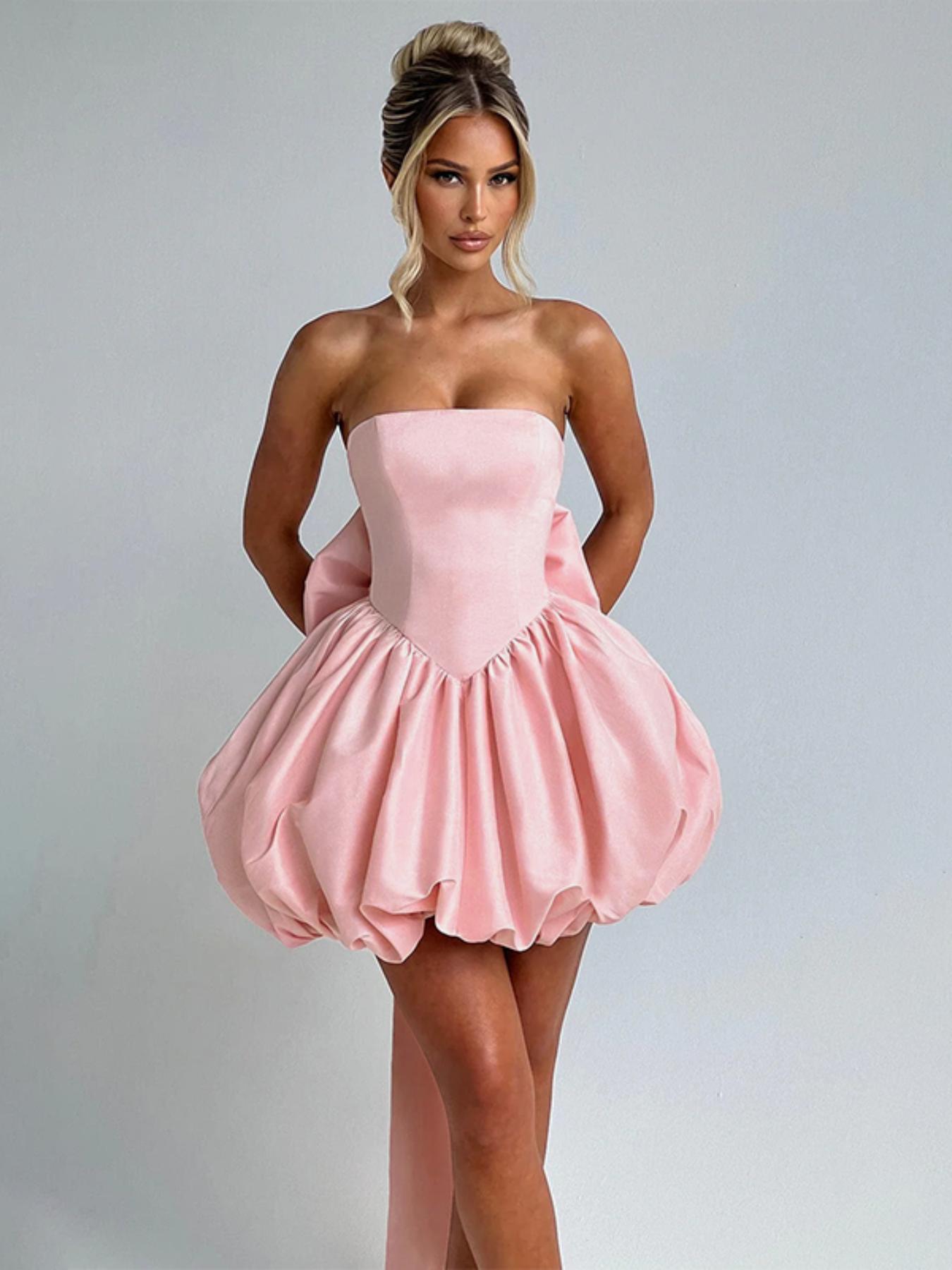 Big Bow Strapless Bustier Mini Dress, Slim-Fitting Plain Fashion Dress for Women, Elegant Evening Wear for Parties and Events