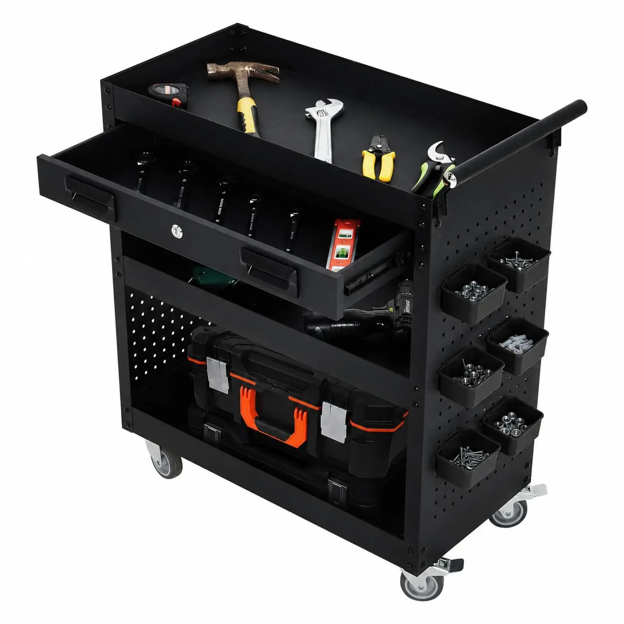 Garvee Rolling Tool Cabinet – 4-Tier Utility Wagon with Locking Drawers, Pegboard, Casters – Garage Workshop Solution