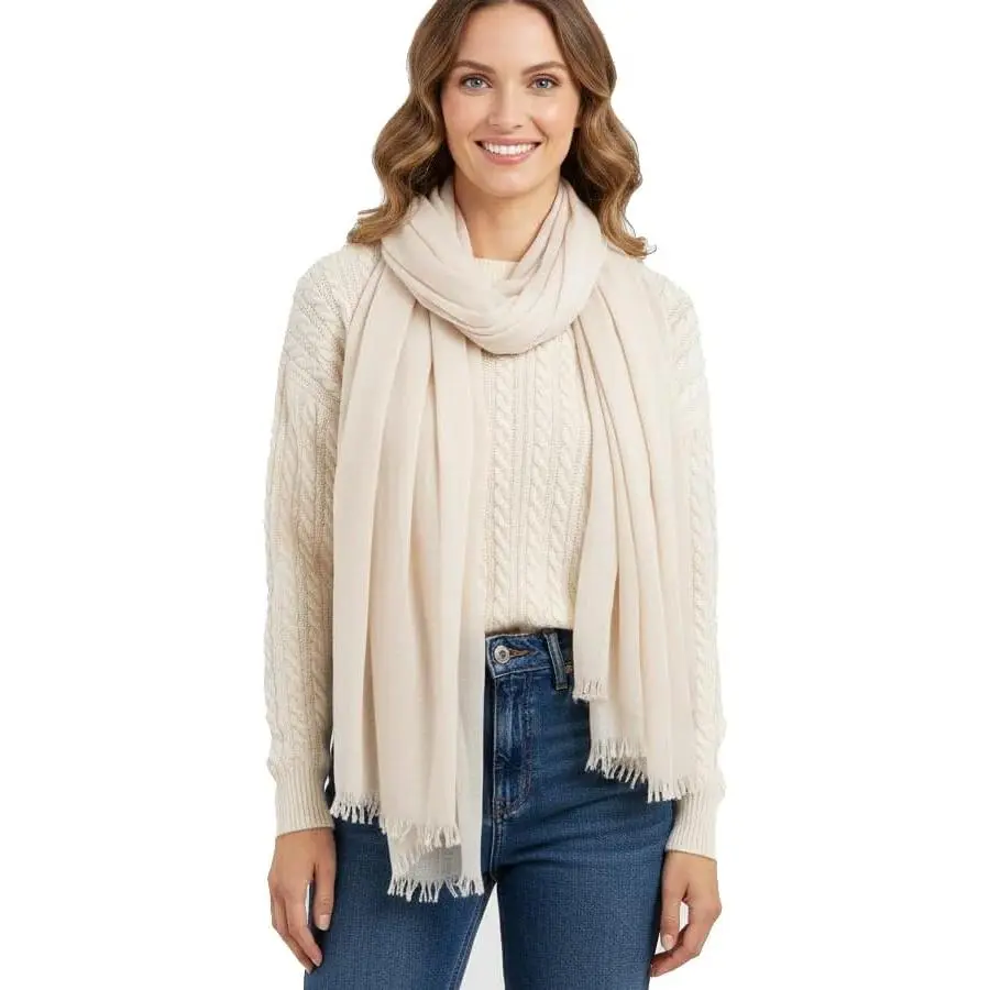 Women Lightweight- Blend  Soft Scarf With Fringed Edges linen scarf