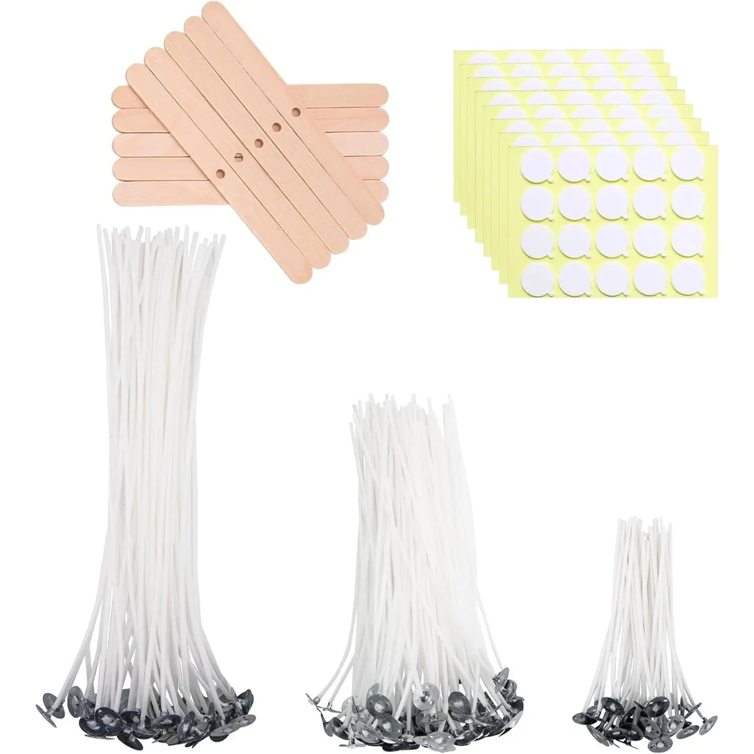 160Pcs 4/6/8 inch Pre-waxed Bulk Cotton Candle Wicks Kit with 160 Wick Stickers & 10 Wick Holders for Soy Wax DIY Candle Making