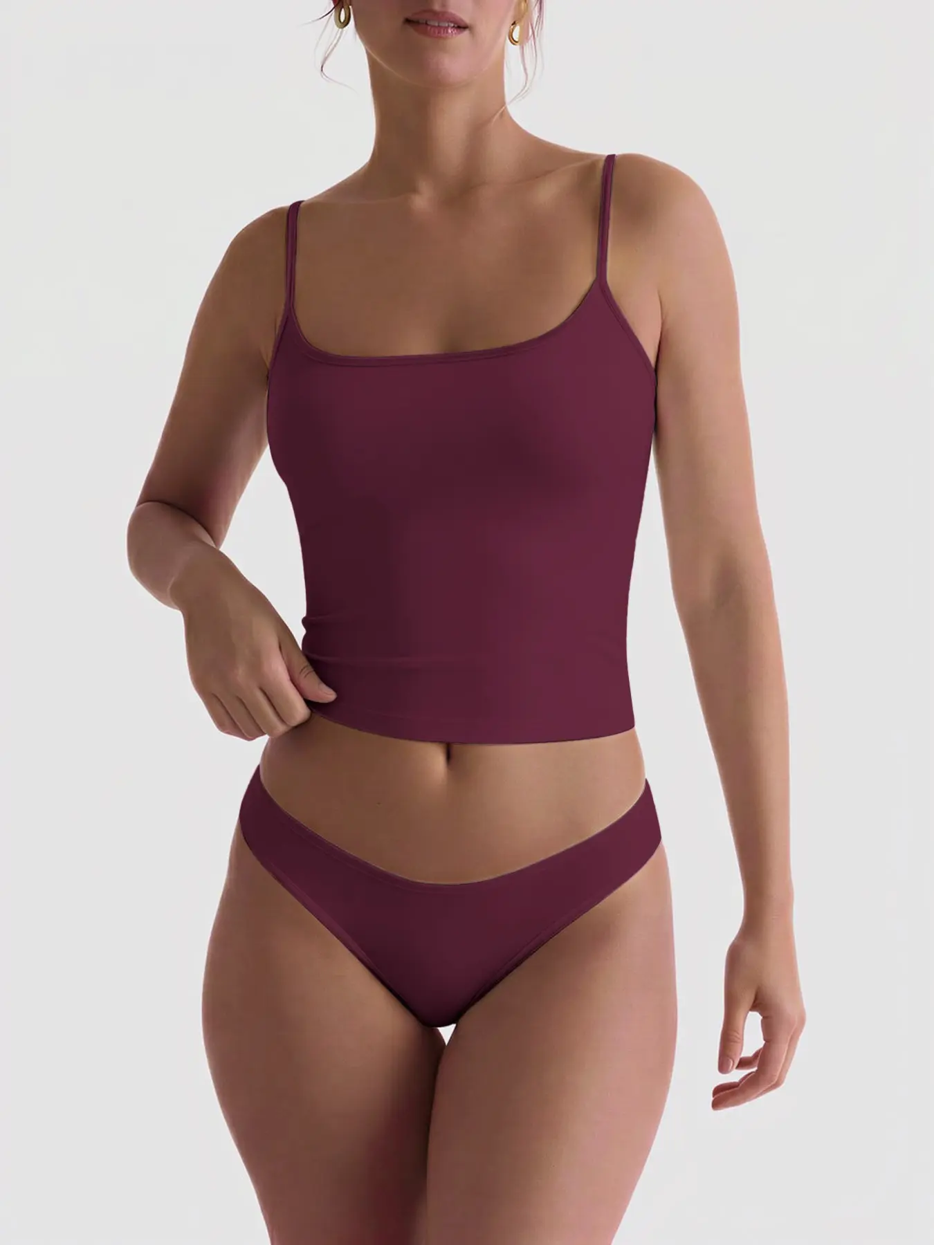 Women Square Neck Spaghetti Strap Crop Cami & Low Rise Briefs 2 Piece Lingerie Set, Crop Top, Stylish, Feminine and Comfortable Underwear Set for Women