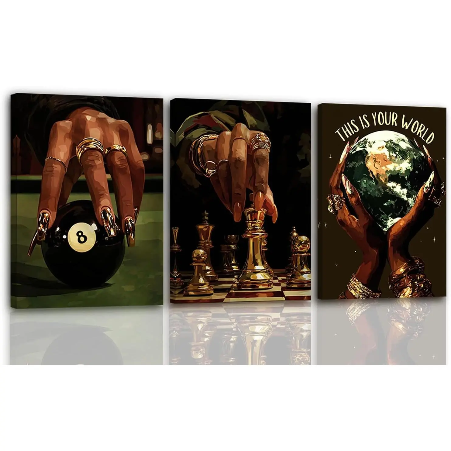 3 Pcs African American Woman Stretched Canvas Wall Art - Fashion Black Girl Motivational Poster Prints, Home Supplies Wood Frame Decor for Living Room (12x16in)