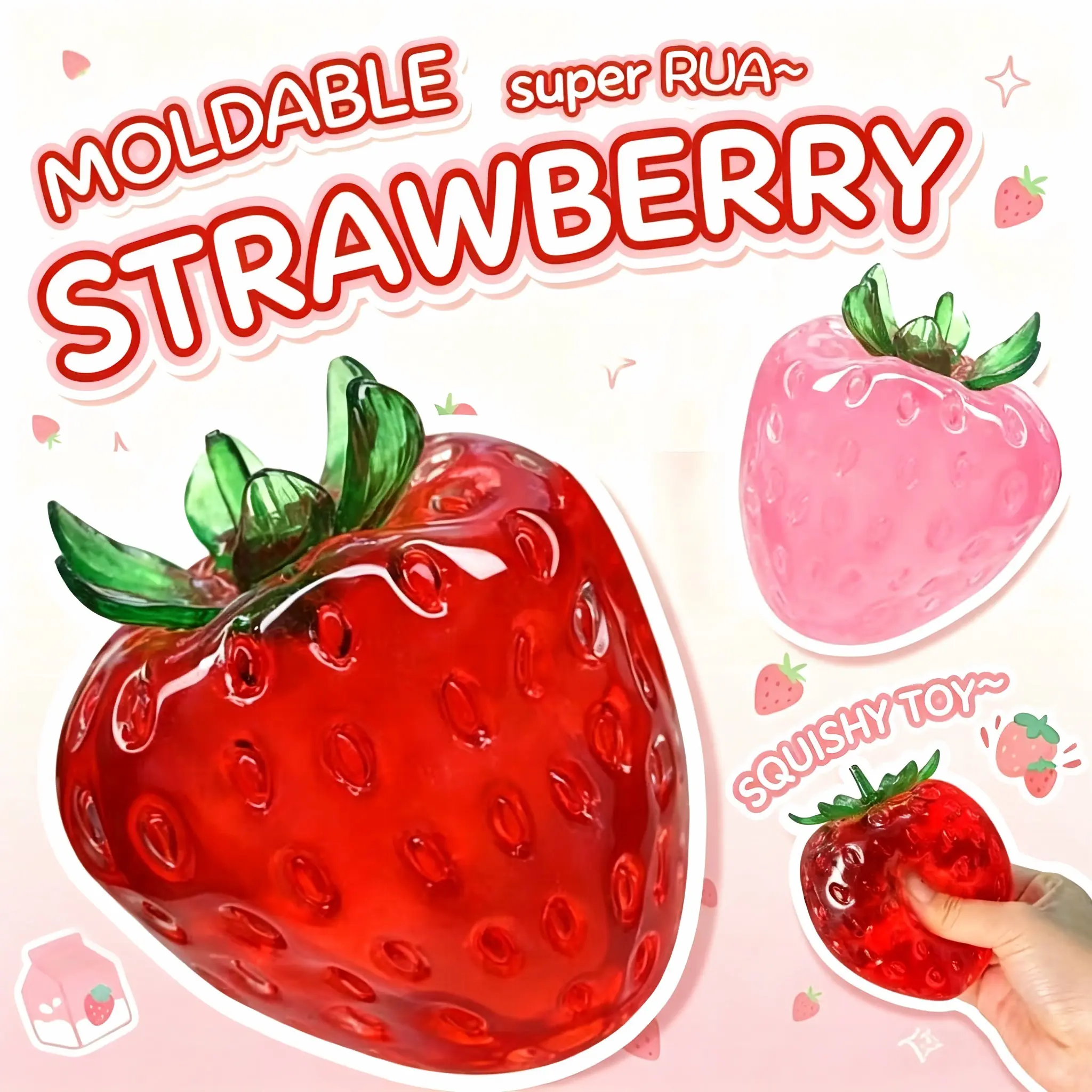 Transparent Strawberry Squishy Toy, High Elasticity Stress Relief, Shaped Moldable Fun, Ideal for Students and Office Workers, Daily Relaxation