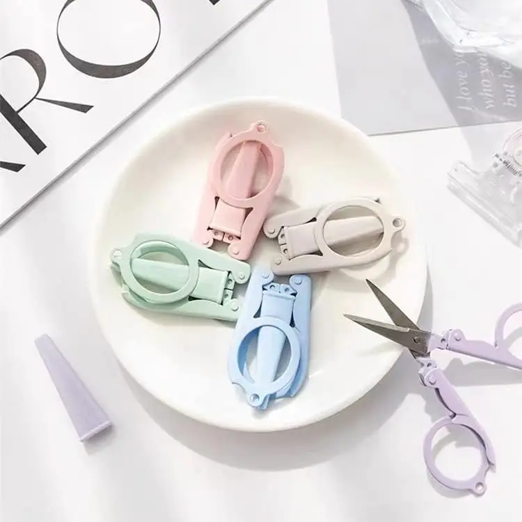5-Count Pastel Foldable Scissors with Safety Cap, Small Telescopic Stainless Steel Portable Pocket Travel Shears for Scrapbooking, Crafting (Model S-M5.2)