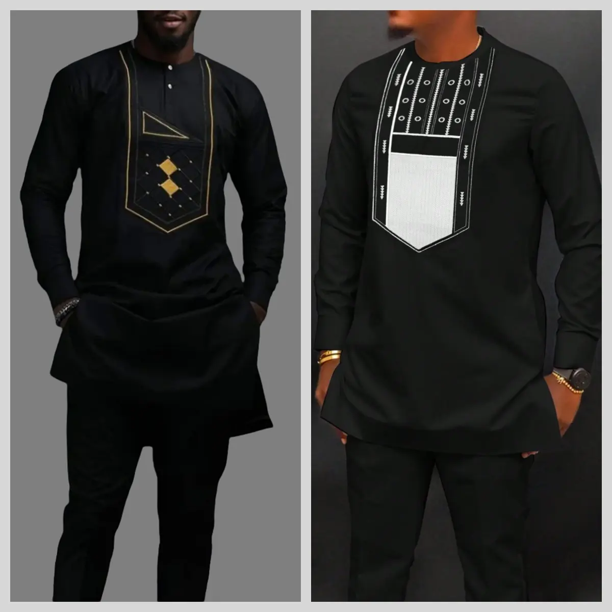 2026 African Men's Embroidered Kaftan 2-Piece Suit |   Elegant Wedding Festive Attire Traditional Cultural Clothing Loose Fit Breathable Cotton, everyday wear, trendy style, essential piece, must have item