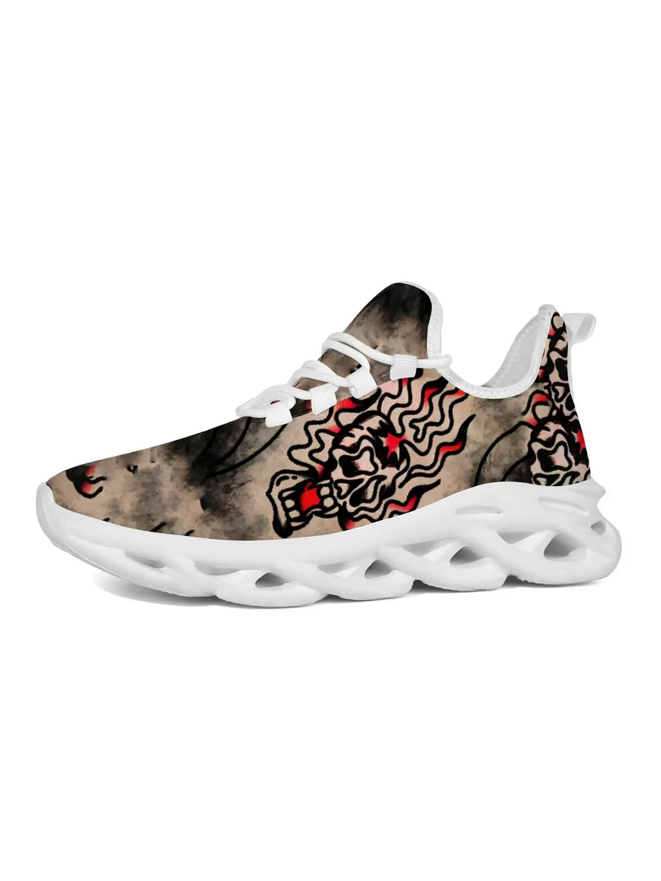 Men's Flame Tiger Print Casual Sports Shoes, Streetwear Dark Style, Hollow Out Thick Sole, Retro Dye Color, Lightweight Comfort, Trendy Urban Footwear