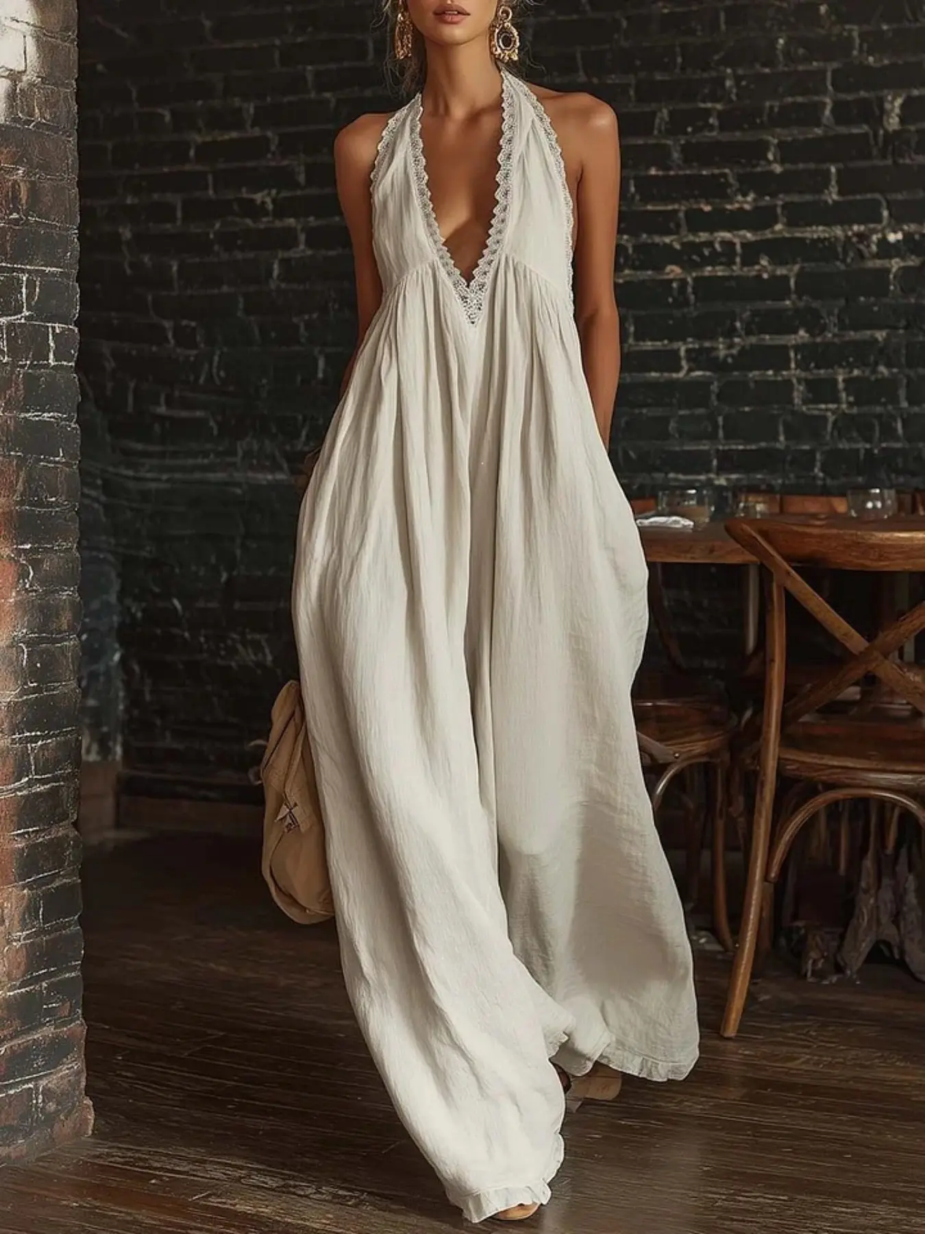 2026 New Sexy Lace Jumpsuit, Comfortable Loose Fit, Elegant Casual Dress, Semi-Transparent Deep V Neck Lace Jumpsuit