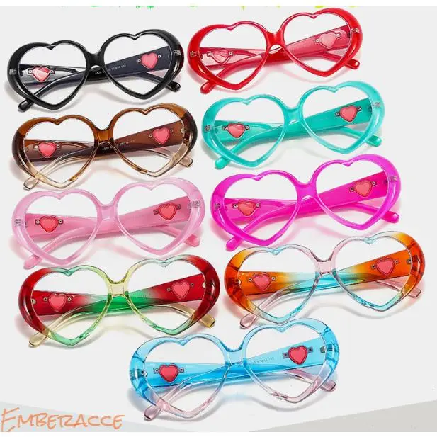 Heart Shaped Rainbow Blue Light Blocking Glasses for Women-Men, Trendy Flat Mirror Fashion Eyewear with Colorful Frame, Anti-Eye-Strain Computer Glasses for Office Work, Daily Wear, Heart Frame