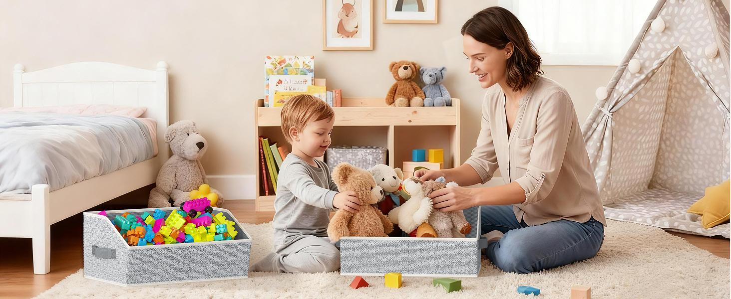 Closet Organizers Bins 6 Packs - Large Closet Shelf Organizer with Handles, Fabric Trapezoid Storage Bins, Collapsible Storage Cubes for Clothes, Towels, Light Gray