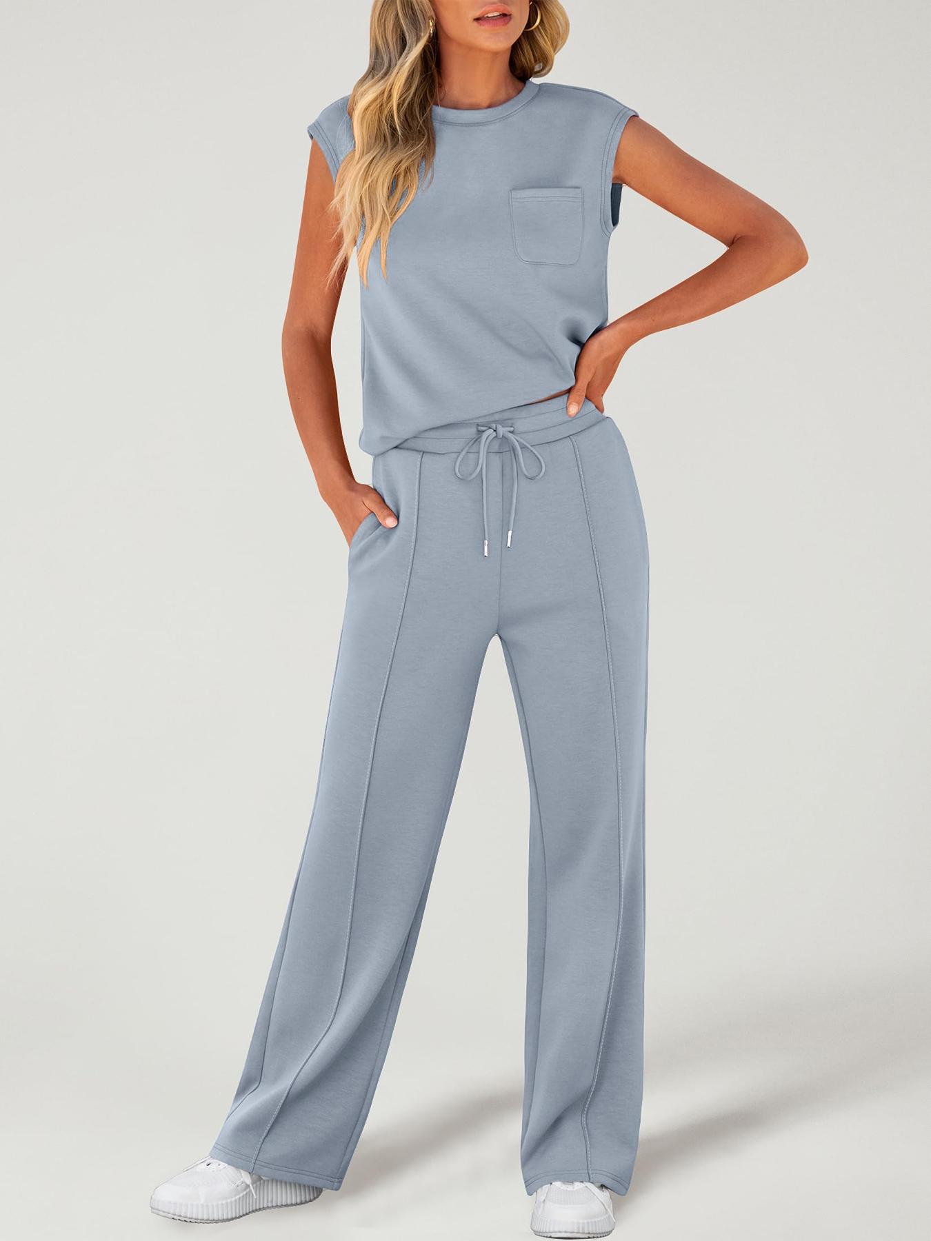 2 Piece Women's Sleeveless Casual Sports Set, Fashionable Wide Leg Athletic, Stylish Sportswear for Comfort, Athleisure Wear Set