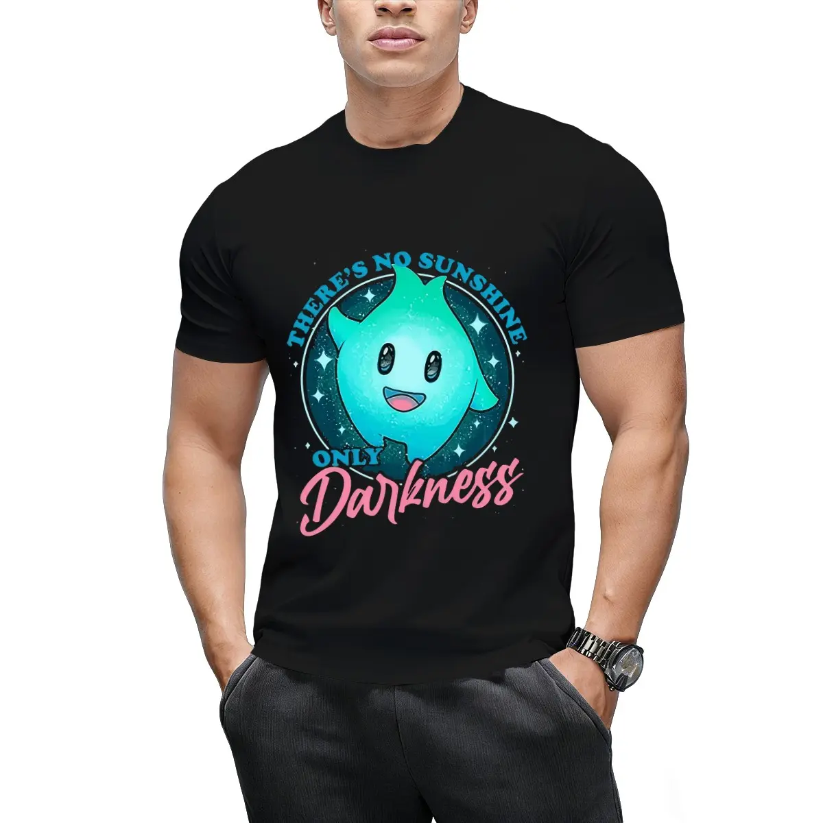Unisex Cute Glowing Elf Cartoon Galaxy-Themed Graphic T-Shirt, Casual Crew Neck Short-Sleeve Sports & Outdoor Daily-Wear Tee