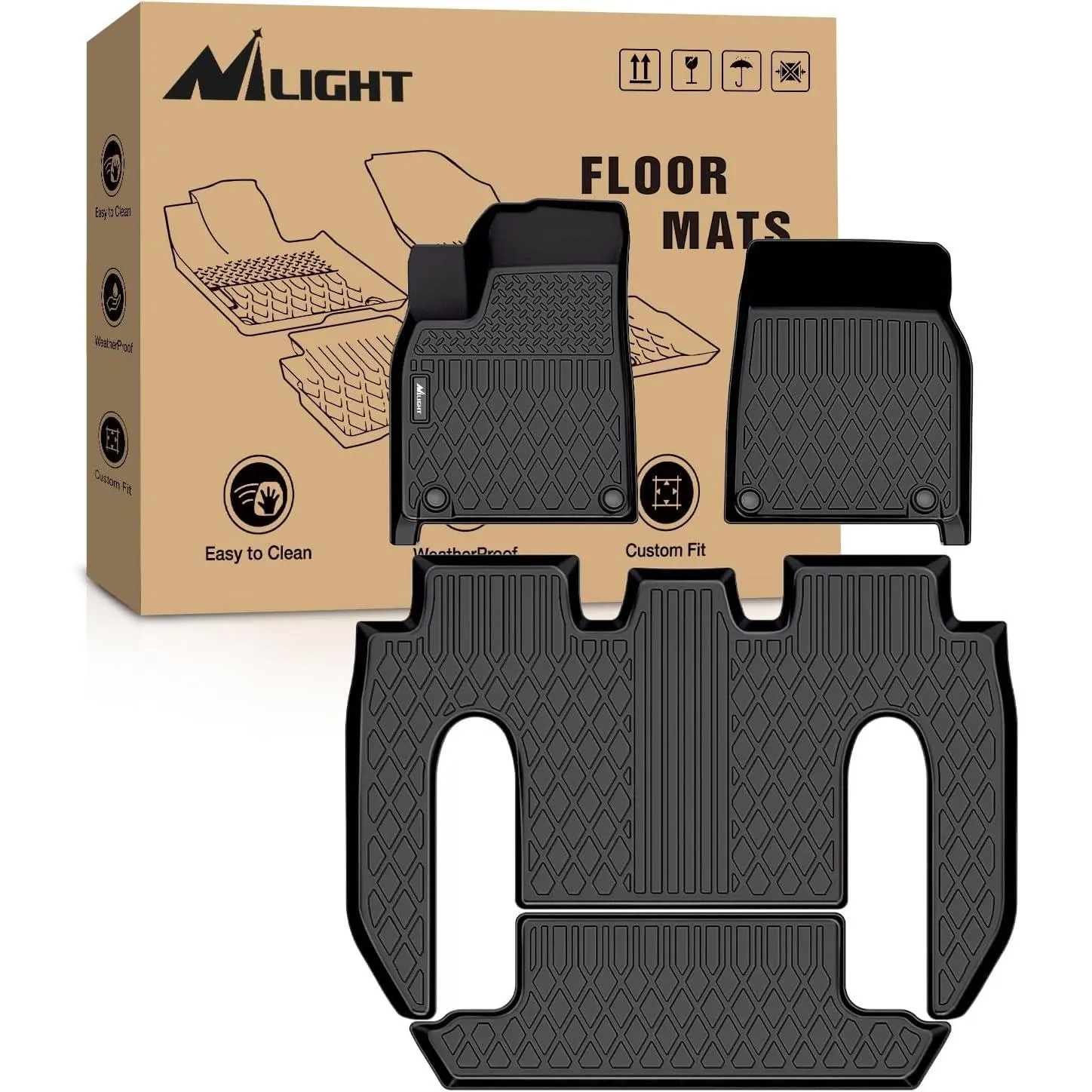 Nilight TPE Car Floor Mats, Heavy Duty Custom Fit Liners for Tesla Model X 6-Seater (2022-2026), All-Weather Floor Protection, Protects Floor