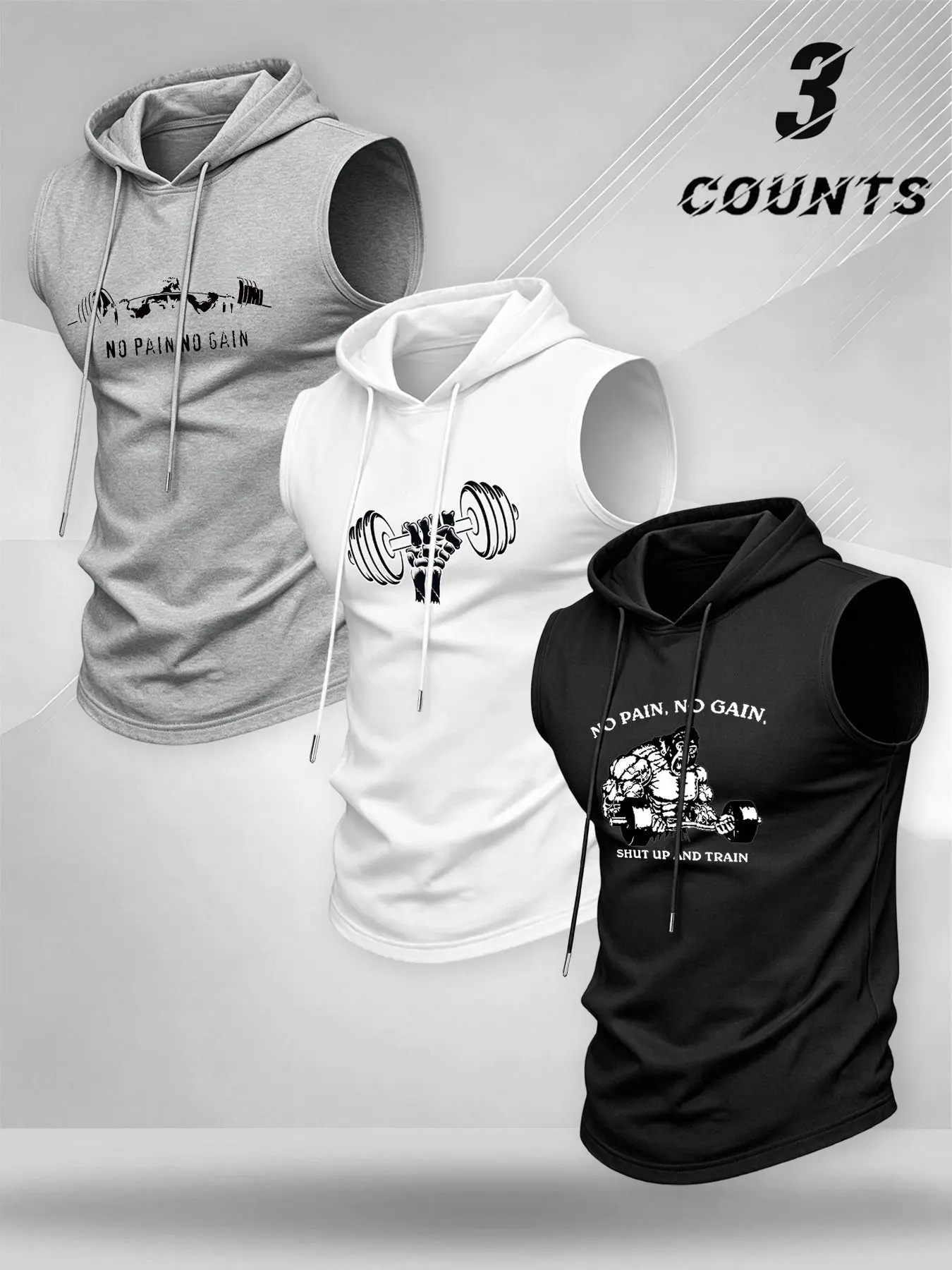 American Fitness Dumbbell Print Hooded Sleeveless Tank Top, Quick-Dry Breathable Weight Training Shirt, Men's Gym Workout Upper, Athletic Tops, Fitness Activewear, Athletic Apparel