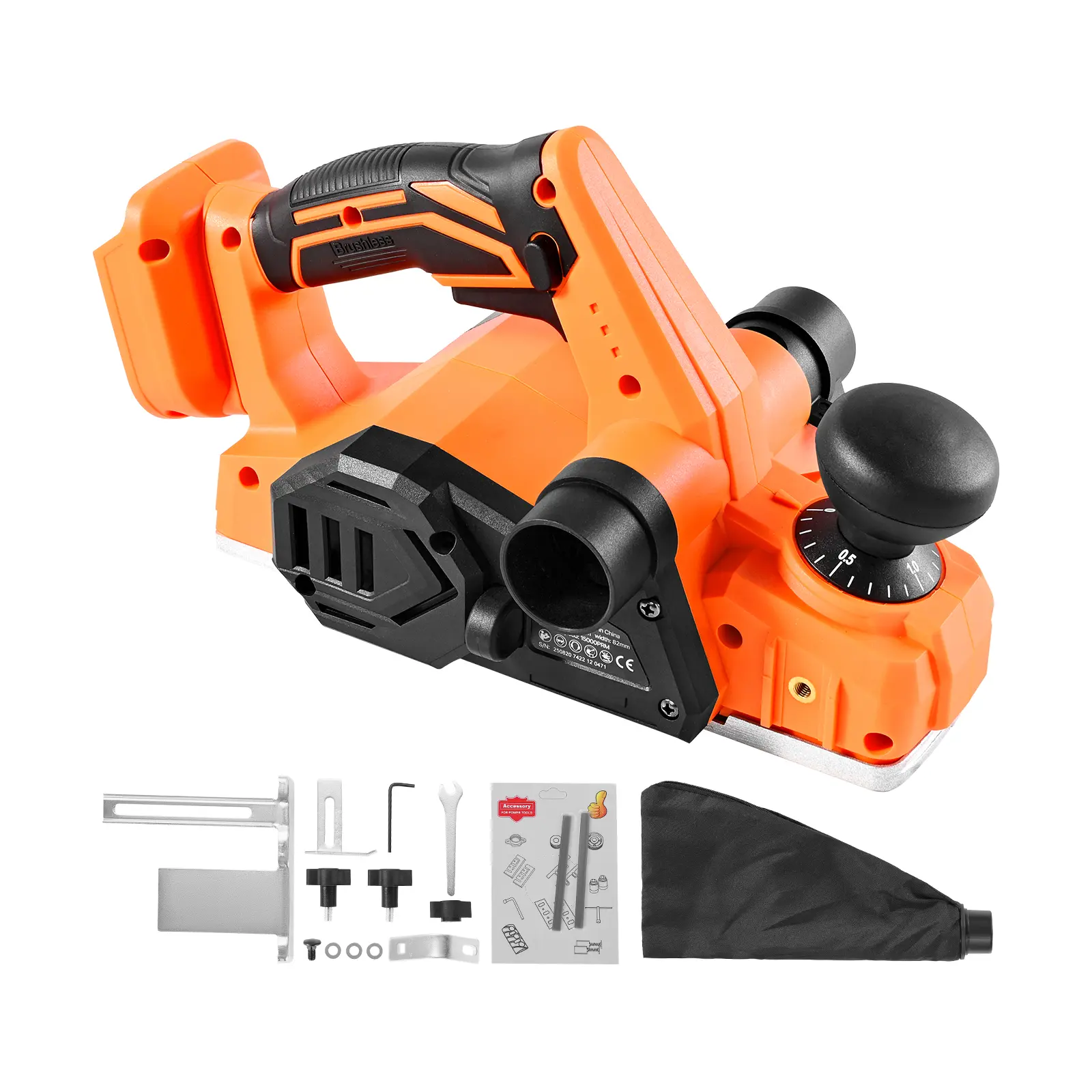 Cordless Handheld Planer, Electric Hand Wood Planer with Brushless Motor, DC 18V Battery Voltage, 4A Current, Adjustable Cut Depth for Woodworking, Easy Blade Replacement