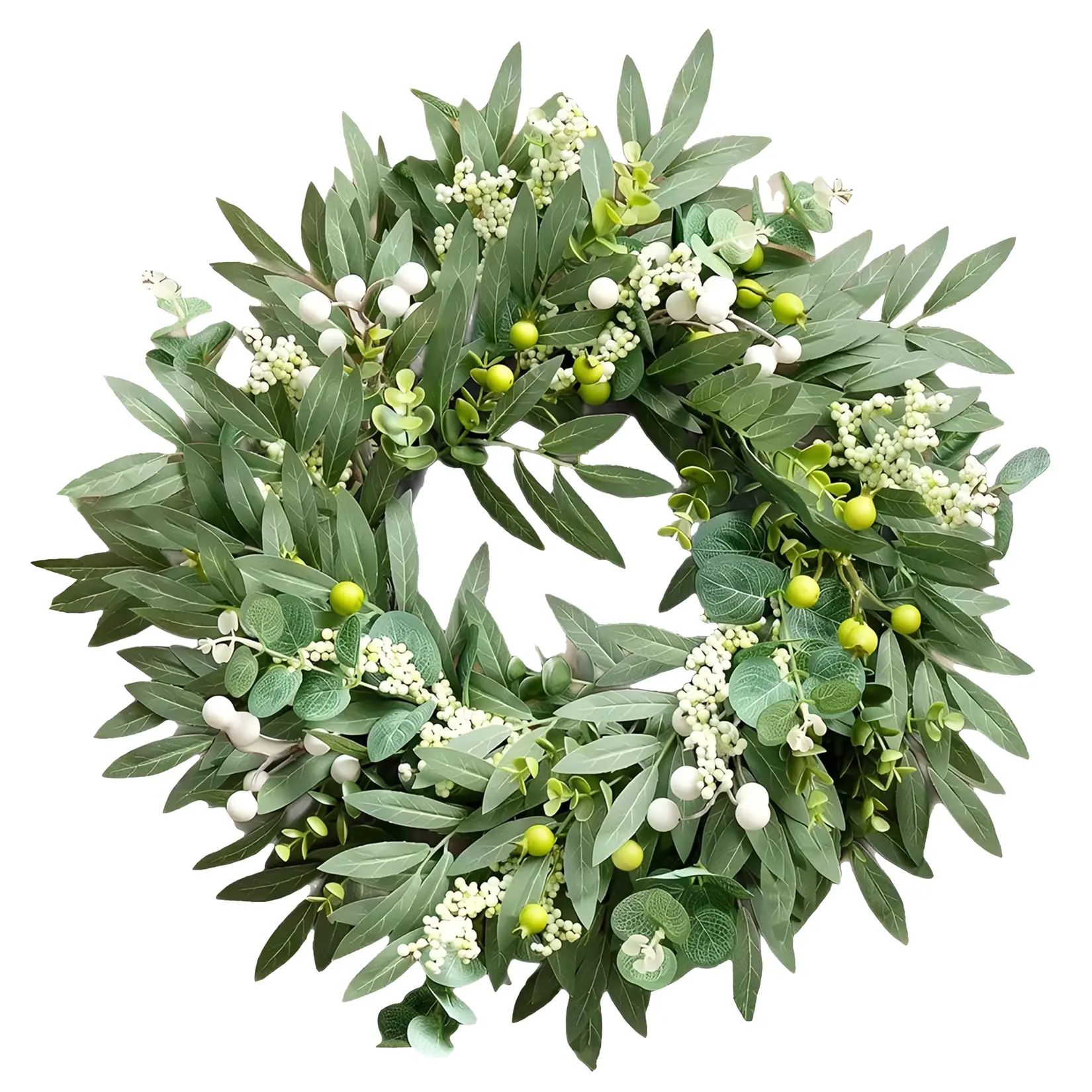20 Inch Artificial Olive Wreath for Front Door All Season, Faux Eucalyptus Greenery Wreath with Berries, Farmhouse Welcome Door Wreath Garland for Wall Window Porch Indoor Covered Outdoor Home Decor