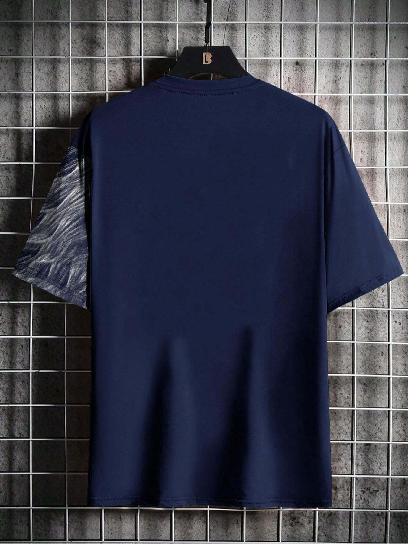 Men's Lion Print Round Neck Tee, Loose Casual Short Sleeve Crew Neck T-shirt for Summer, Fashion Men's Top for Daily Wear, Gym Shirts, Athletic Crew Neck, Gym Tees