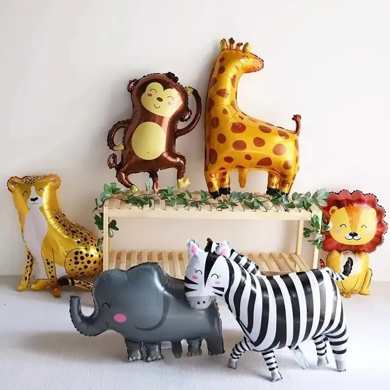 7pcs Jungle Theme Cartoon Animal Balloons Set, Lion, Elephant, Zebra, Giraffe, Leopard, Monkey, Perfect Birthday Party Decorations, Balloon Party Supplies