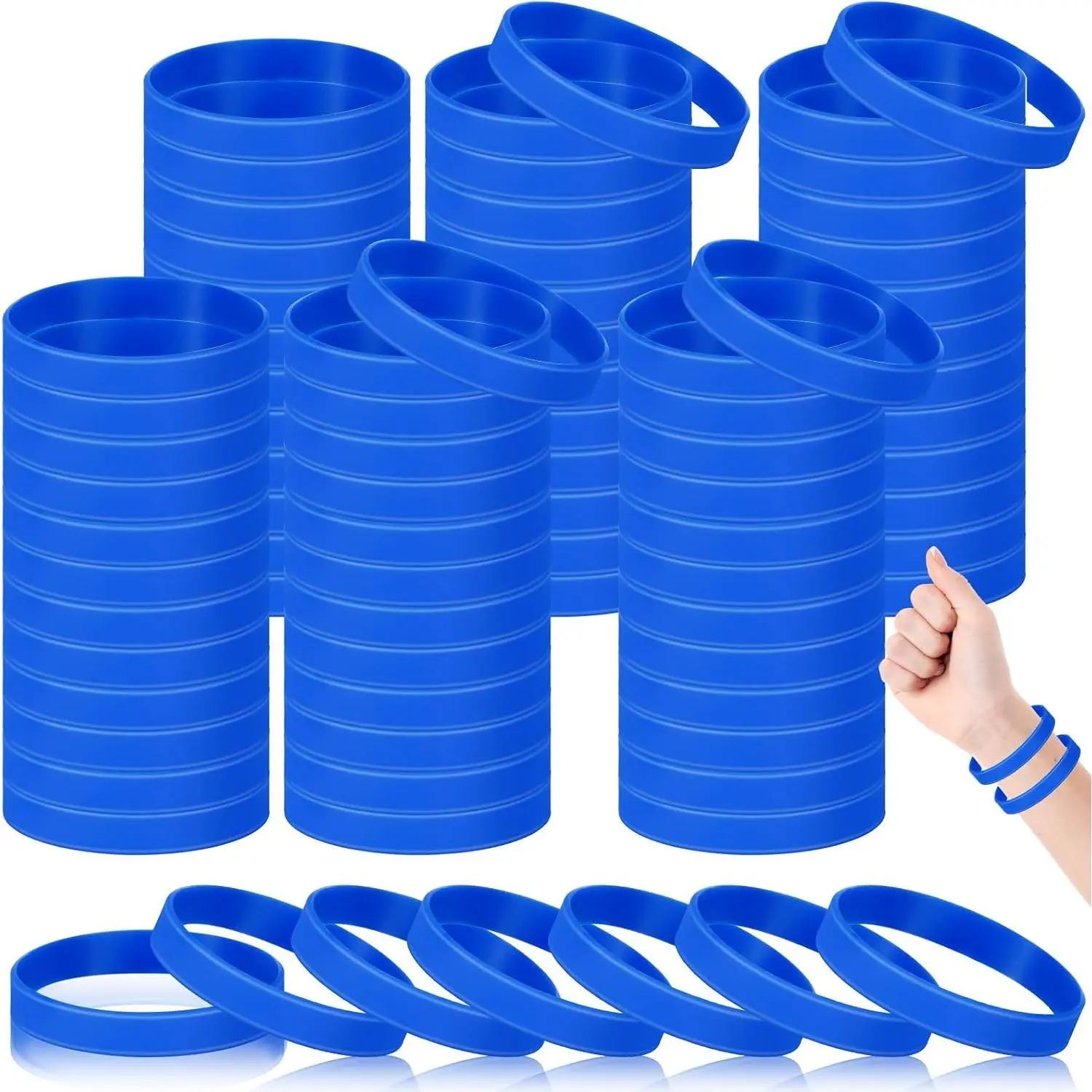 100 count Solid Color Rubber Wristbands Rubber Bracelets  Wristbands  Bracelets Bulk Adult Wrist Bands for Event Women Men Party Decorations(Dark Blue)