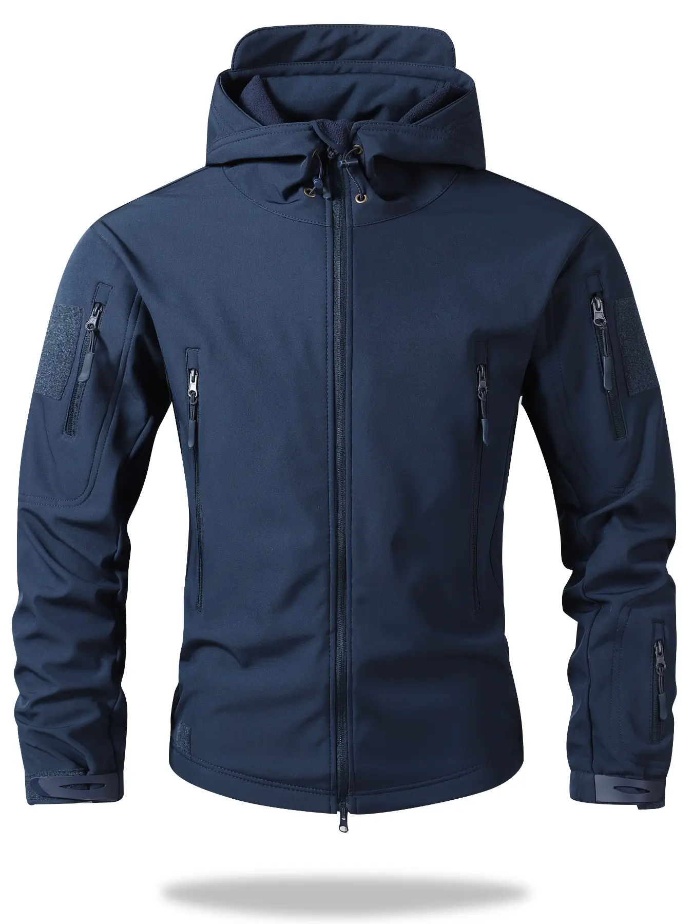 Men's Solid Color Casual Long Sleeve Tactical Soft Shell Jacket, Multi-Zip Pockets, Windproof Waterproof, Outdoor Commute Two-In-One Coat
