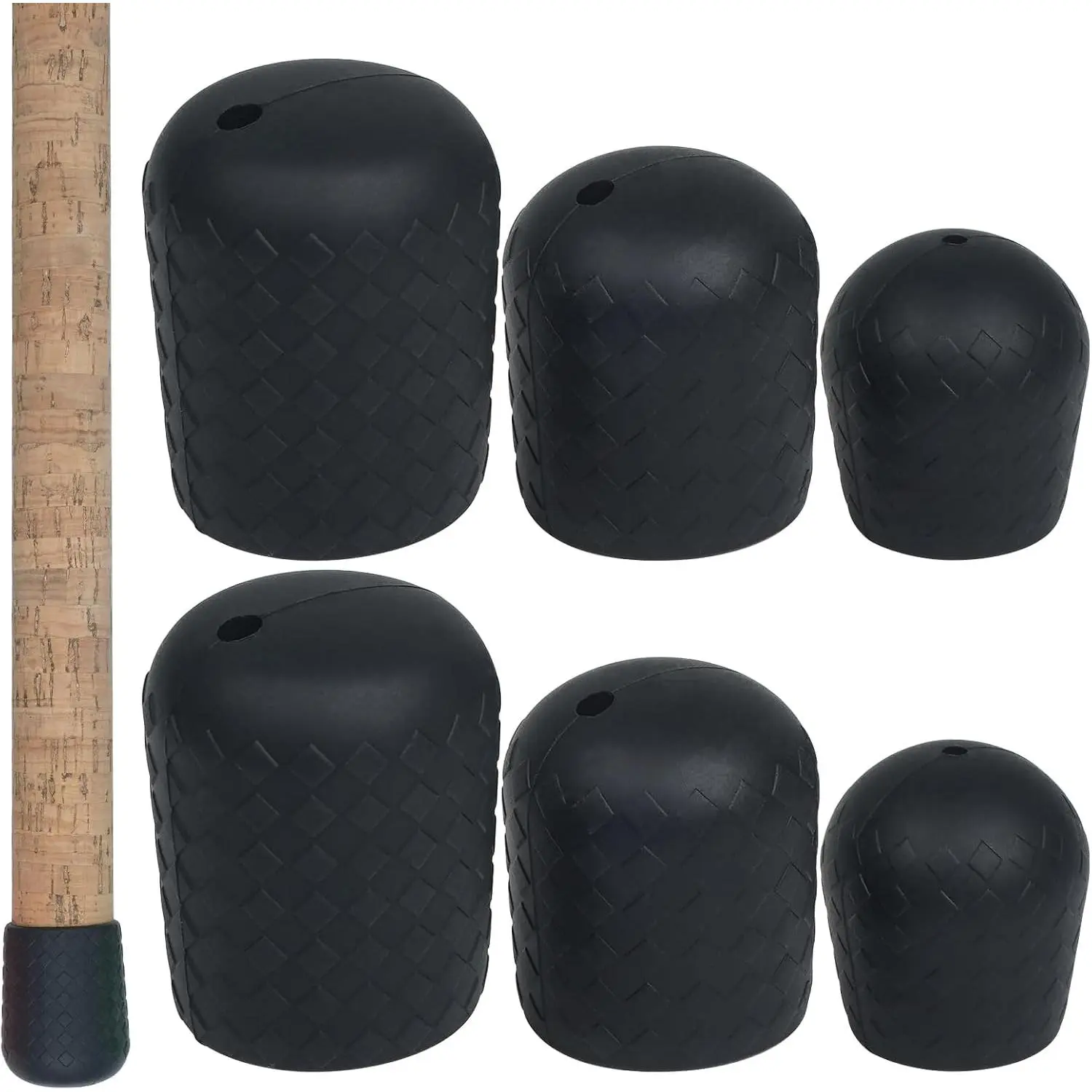 Fishing Rod  Cushion - 6 count Set with Pole  Cap Seat Cushions Pole Protector End Fishing Rod Holders Black
